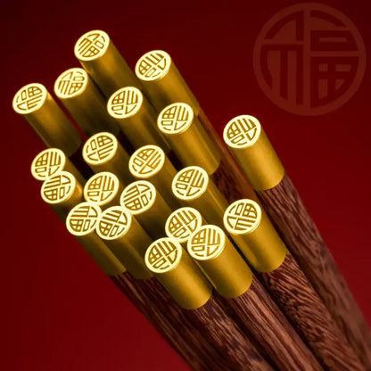Engraved golden tipped wood chopsticks set dining room tableware