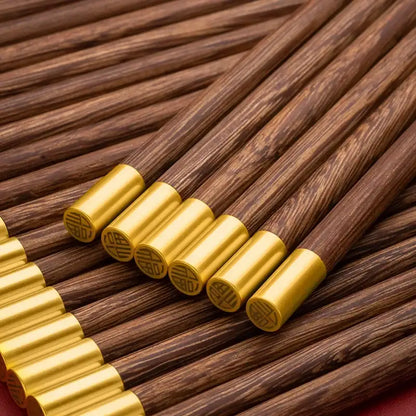 Engraved golden tipped wood chopsticks set dining room tableware