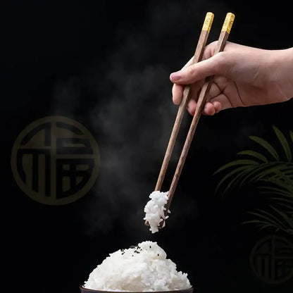 Elegant engraved gold and wood chopsticks set dining room decor
