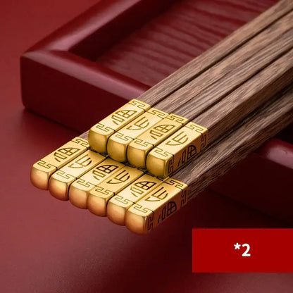Elegant engraved gold and wood chopsticks set dining room decor