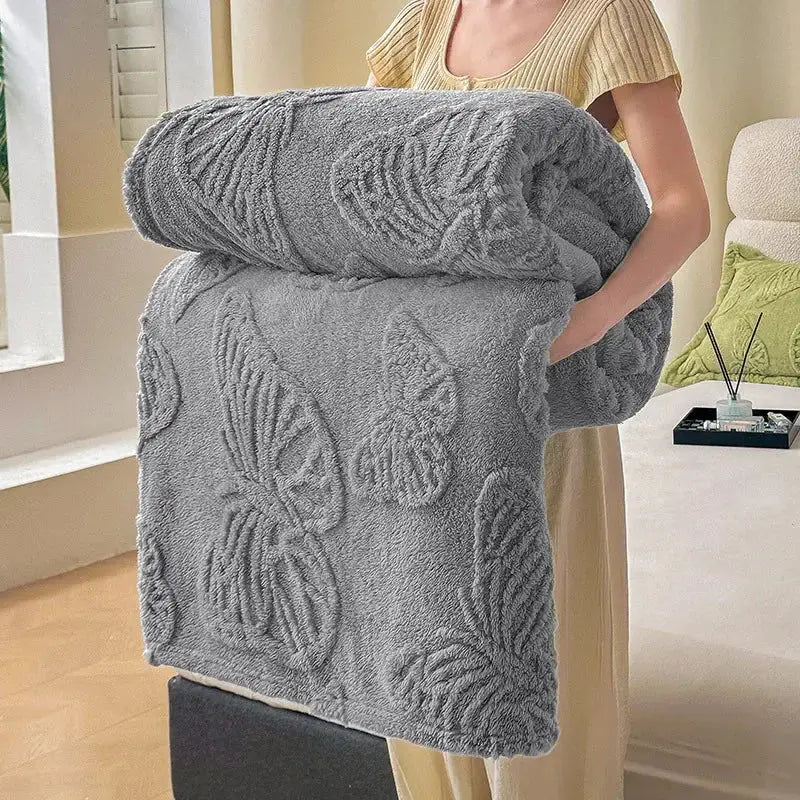 Gray butterfly jacquard throw blanket bedroom soft chiffon wrap