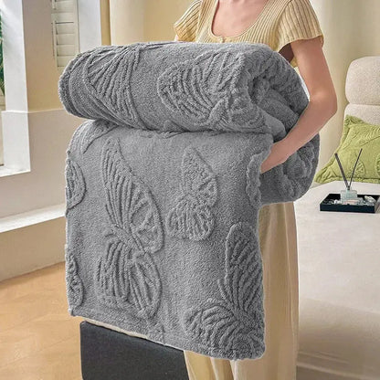 Gray butterfly jacquard throw blanket bedroom soft chiffon wrap