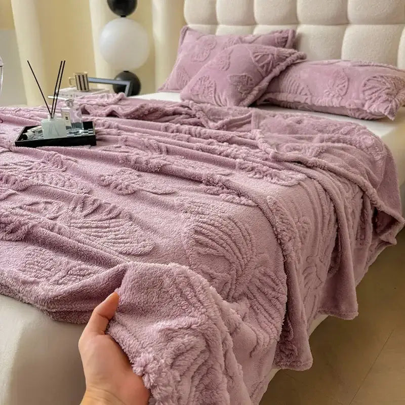 Gray butterfly jacquard throw blanket bedroom soft chiffon wrap