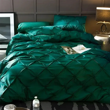 Bronze satin quilted chiffon flower duvet cover set bedroom bedding