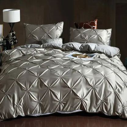 Bronze satin quilted chiffon flower duvet cover set bedroom bedding
