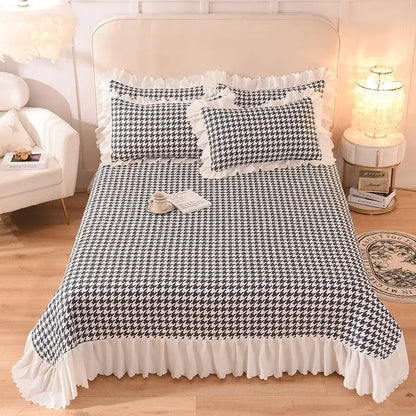 Floral light blue quilted bed spread set bedroom chiffon quilted bed