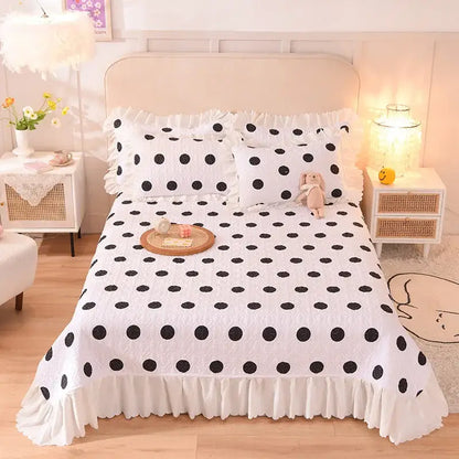 Floral light blue quilted bed spread set bedroom chiffon quilted bed