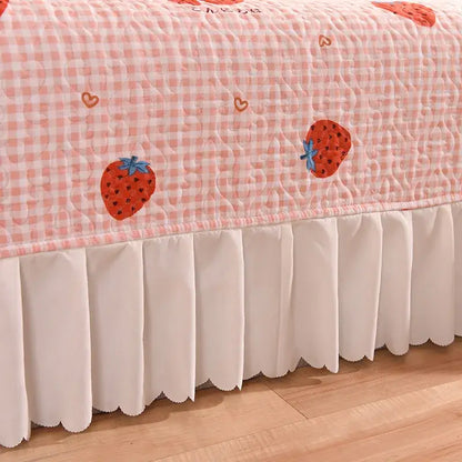 Floral light blue quilted bed spread set bedroom chiffon quilted bed