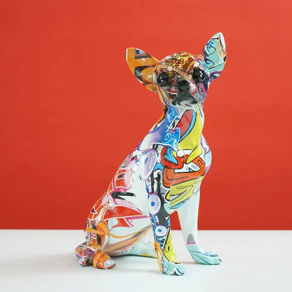 Graffiti painted chihuahua dog resin sculpture living room decor