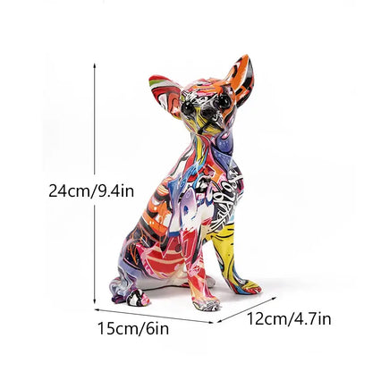 Graffiti painted chihuahua dog resin sculpture living room decor