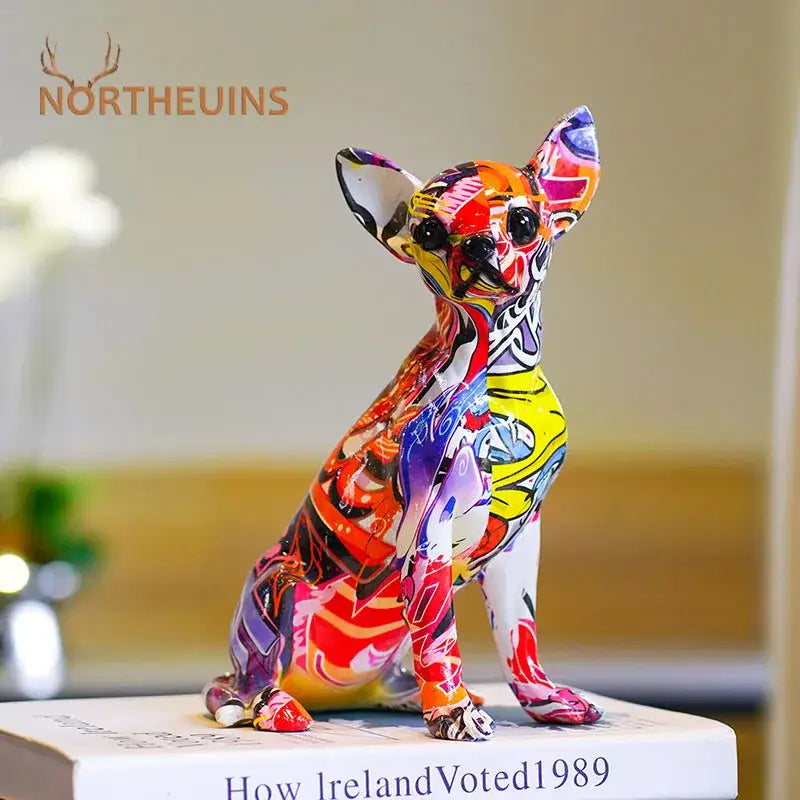 Graffiti painted chihuahua dog resin sculpture living room decor