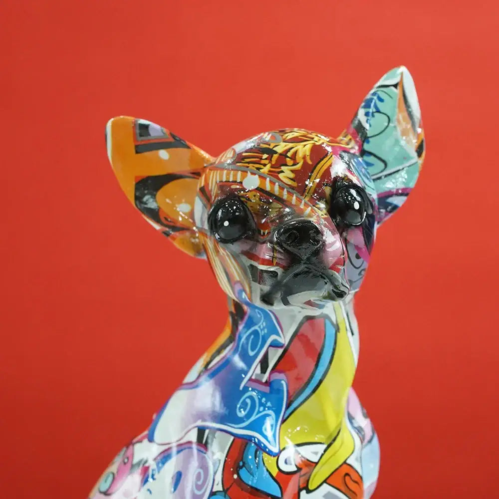 Graffiti painted chihuahua dog resin sculpture living room decor