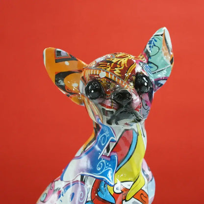 Graffiti painted chihuahua dog resin sculpture living room decor