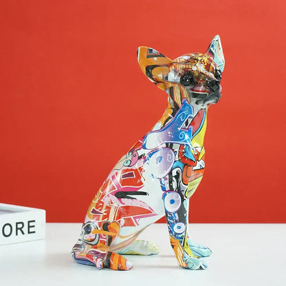 Graffiti painted chihuahua dog resin sculpture living room decor