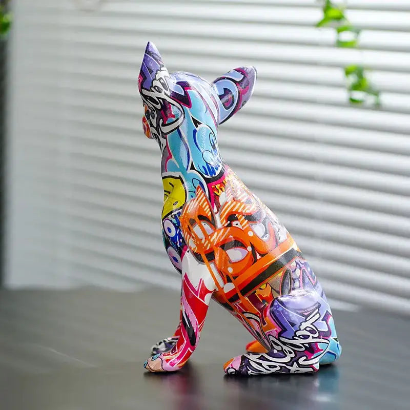 Graffiti painted chihuahua dog resin sculpture living room decor