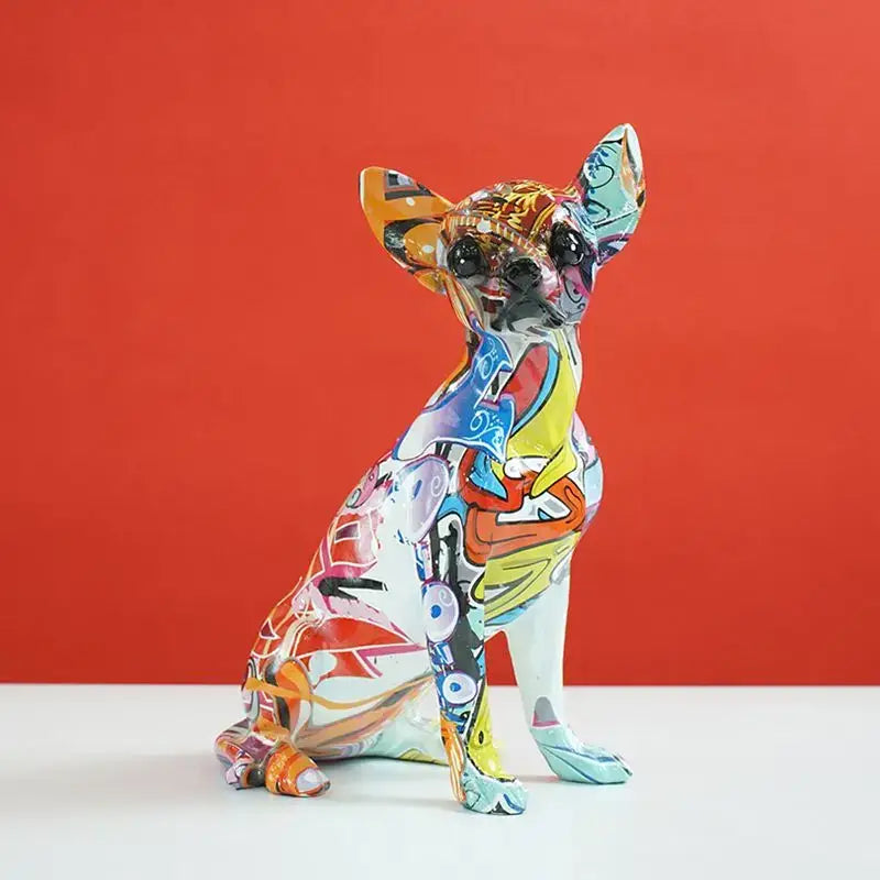 Graffiti pop art chihuahua dog sculpture living room decor