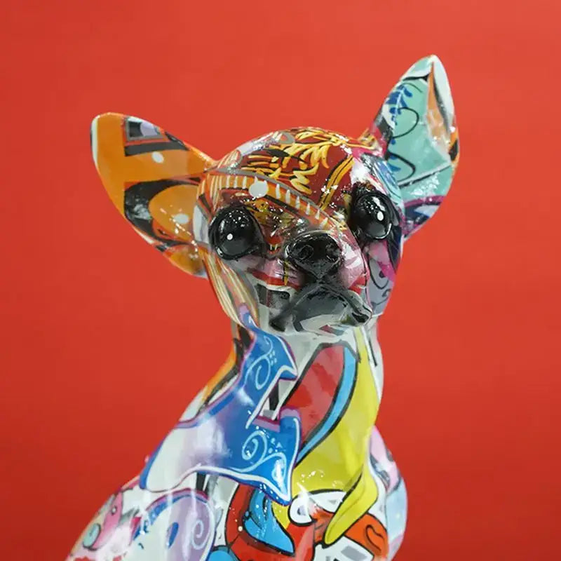 Graffiti pop art chihuahua dog sculpture living room decor