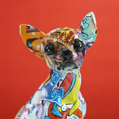 Graffiti pop art chihuahua dog sculpture living room decor