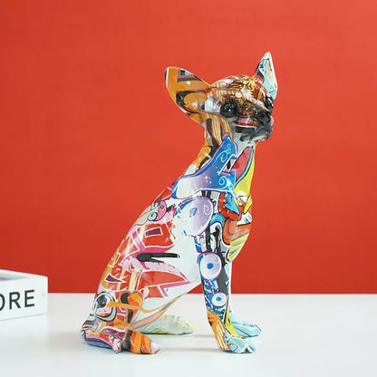 Graffiti pop art chihuahua dog sculpture living room decor