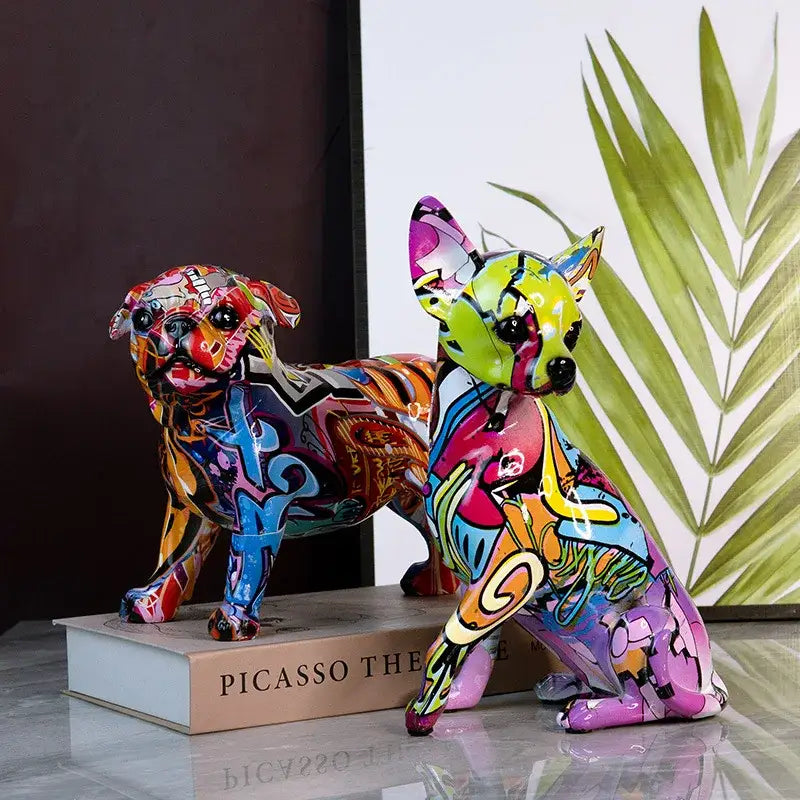 Graffiti chihuahua splash color art statue living room decor