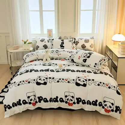 Cartoon print white & pink lamb bedding set for bedroom cozy decor