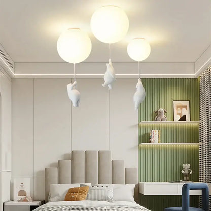 Nordic white bear astronaut ceiling light – children bedroom chandelier