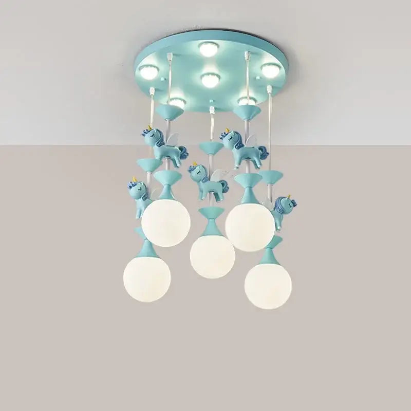 Pink and gold unicorn carousel led chandeliers bedroom pendant light