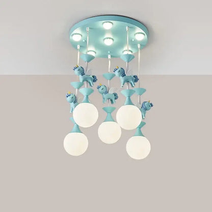Pink and gold unicorn carousel led chandeliers bedroom pendant light