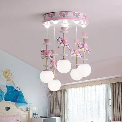 Pink and gold unicorn carousel led chandeliers bedroom pendant light