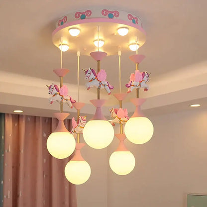 Pink and gold unicorn carousel led chandeliers bedroom pendant light