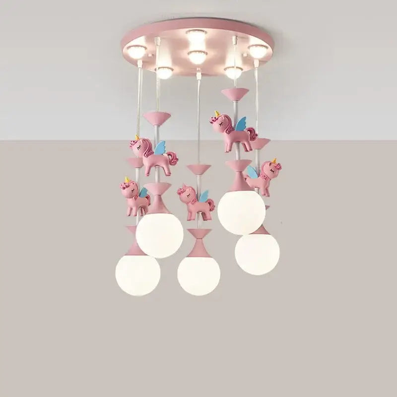 Pink and gold unicorn carousel led chandeliers bedroom pendant light