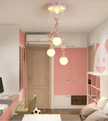 Pink and gold unicorn carousel led chandeliers bedroom pendant light
