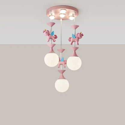 Pink and gold unicorn carousel led chandeliers bedroom pendant light