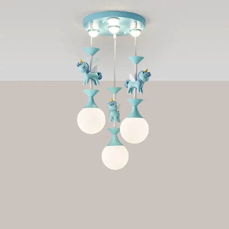 Pink and gold unicorn carousel led chandeliers bedroom pendant light