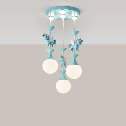 Pink and gold unicorn carousel led chandeliers bedroom pendant light