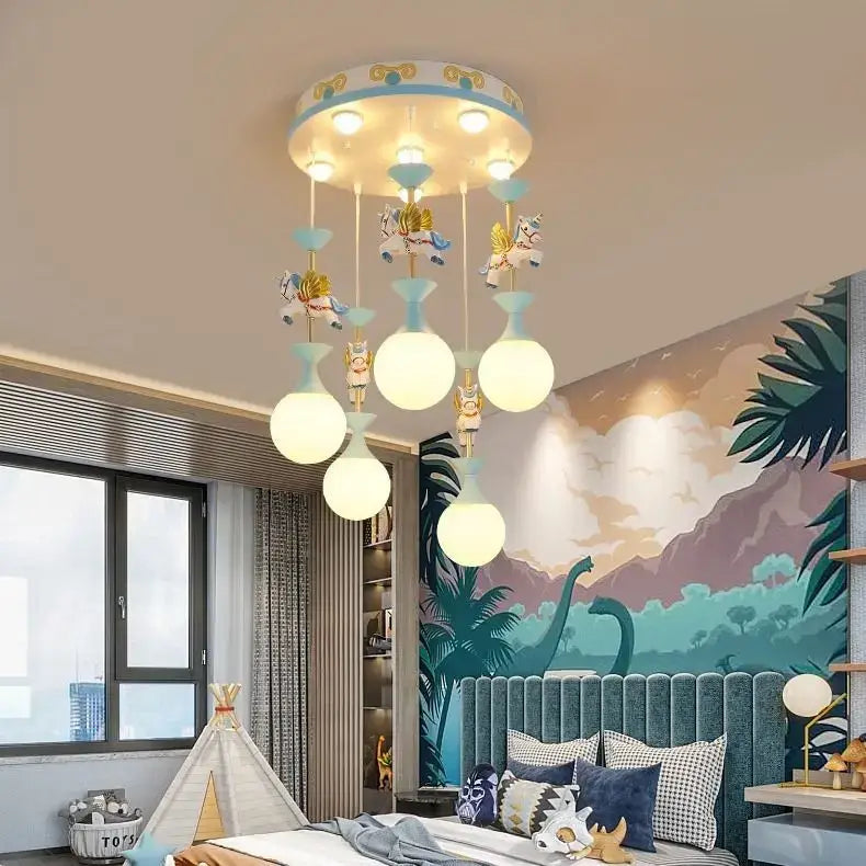 Pink and gold unicorn carousel led chandeliers bedroom pendant light