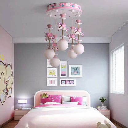 Pink and gold unicorn carousel led chandeliers bedroom pendant light