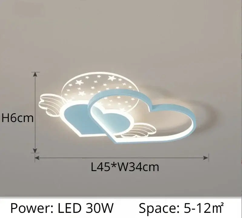 Pink heart wing love led chandelier bedroom ceiling light