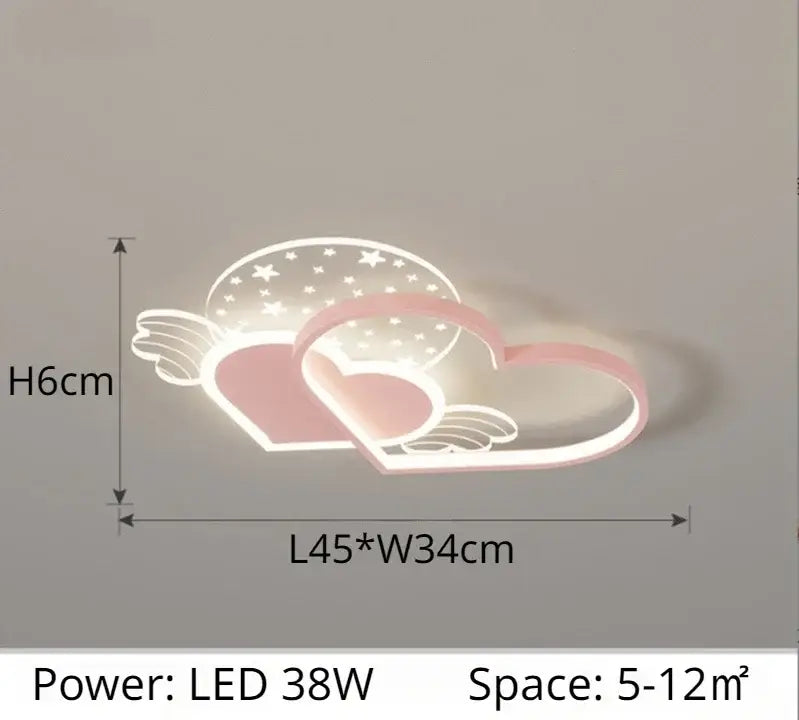 Pink heart wing love led chandelier bedroom ceiling light