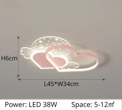 Pink heart wing love led chandelier bedroom ceiling light
