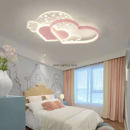 Pink heart wing love led chandelier bedroom ceiling light