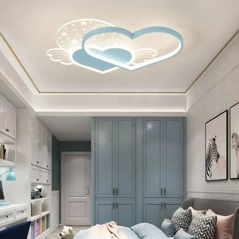 Pink heart wing love led chandelier bedroom ceiling light