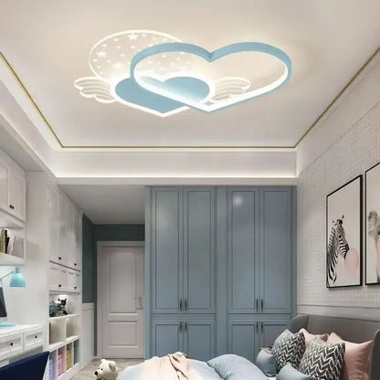 Pink heart wing love led chandelier bedroom ceiling light