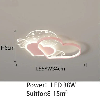 Pink heart wing love led chandelier bedroom ceiling light