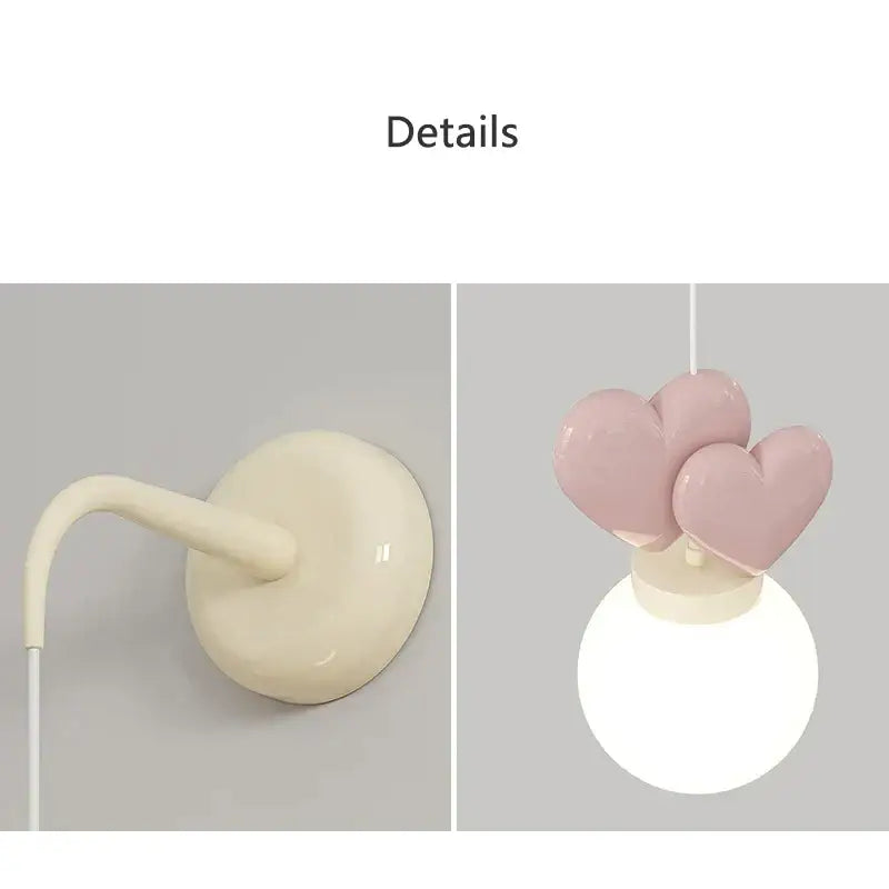 Pastel pink ceramic heart love wall lamp for nursery room decor