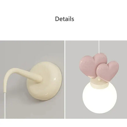 Pastel pink ceramic heart love wall lamp for nursery room decor