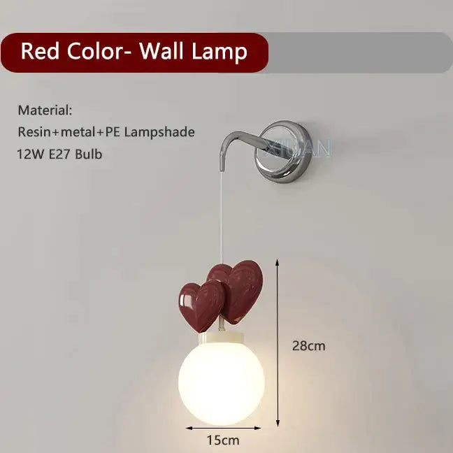 Pastel pink ceramic heart love wall lamp for nursery room decor