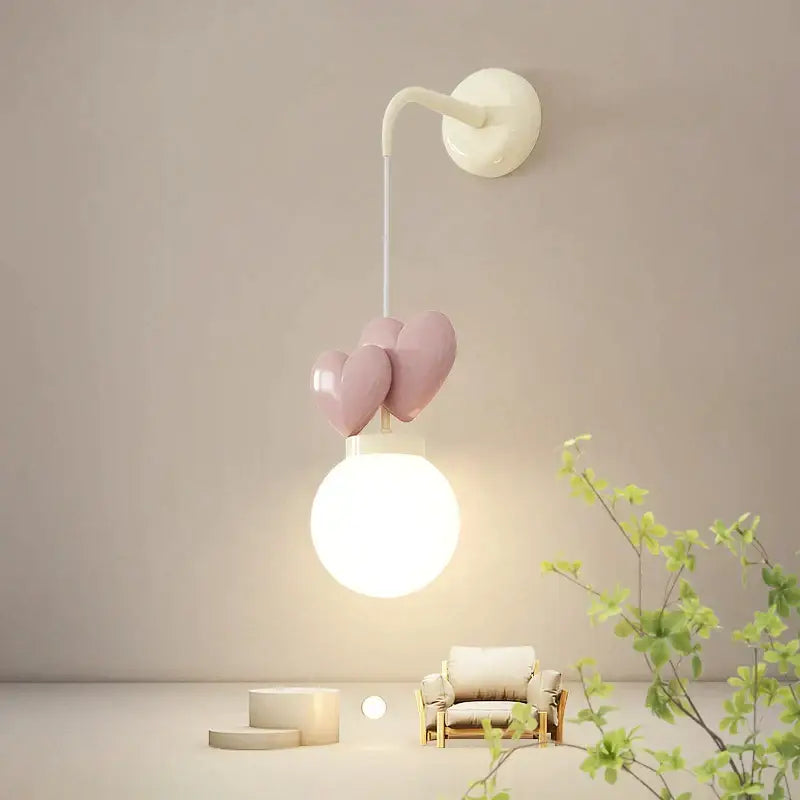 Pastel pink ceramic heart love wall lamp for nursery room decor