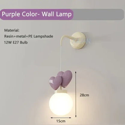 Pastel pink ceramic heart love wall lamp for nursery room decor