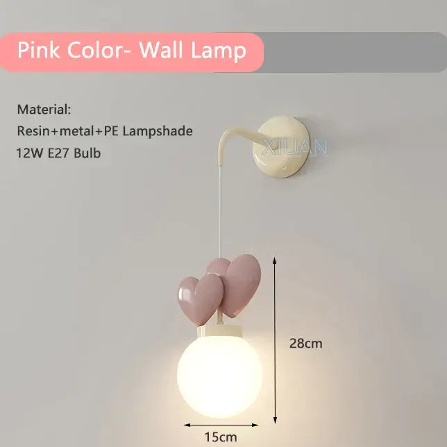 Pastel pink ceramic heart love wall lamp for nursery room decor